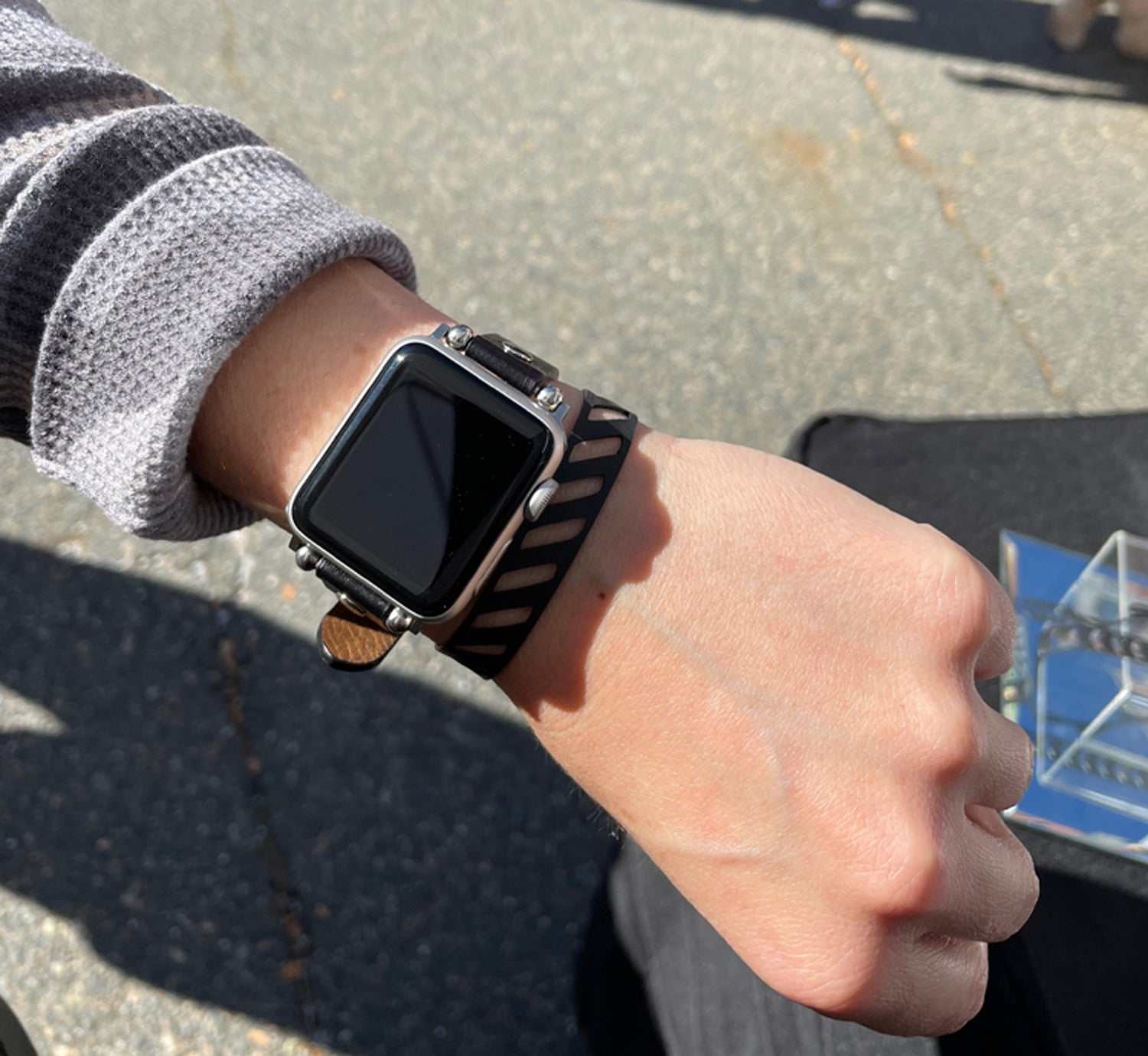Diver Down Bicycle Tube Bracelet worn with watch | Sustainable Fashion Jewelry | Kaden & Kai