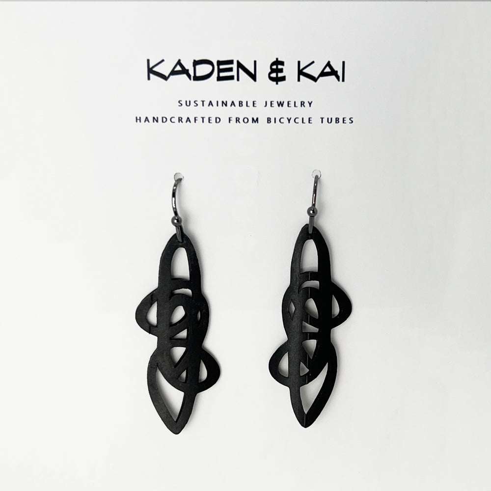 Pure Whimsy Bicycle Tube Earrings on Display Card | Knot Earrings | Kaden & Kai