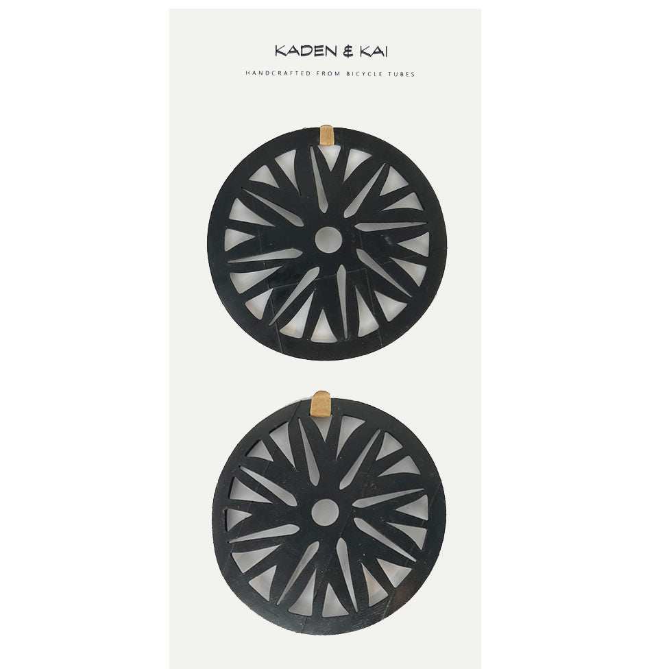 Two Black Floral Coasters on Display Card | Made from Verdasil | Kaden & Kai