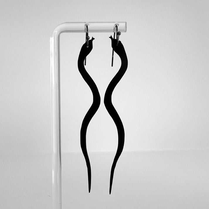 Snake Charm Bicycle Tube Earrings on Stand | Sustainable Fashion Earrings | Kaden & Kai