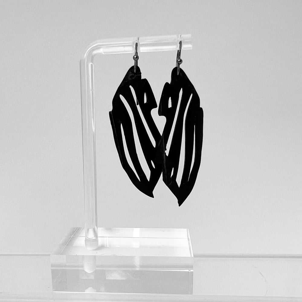 Zebra Bicycle Tube Earrings on Display Stand | Sustainable Fashion Jewelry | Kaden & Kai