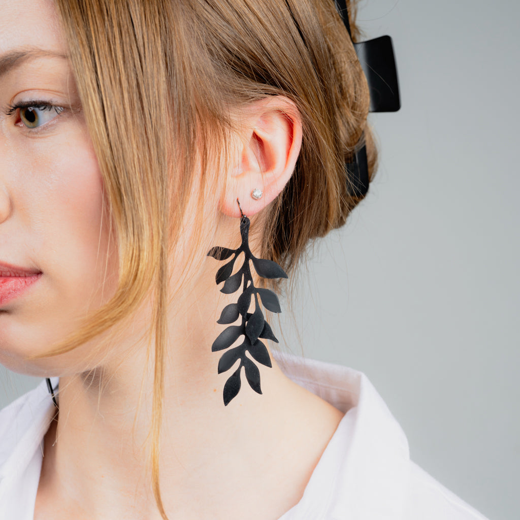 Cascading Vine Earrings handcrafted in Black Verdasil® | Verdacious - Bold By Design | Sustainable Fashion Jewelry |  KADEN & KAI®