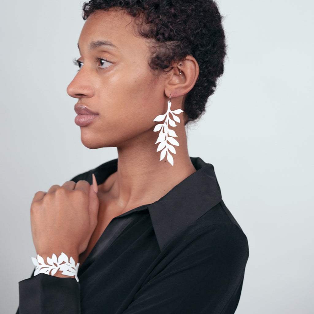 Cascading Vine Earrings and bracelet handcrafted in White Verdasil® | Verdacious - Bold By Design | Performance Jewelry |  KADEN & KAI®