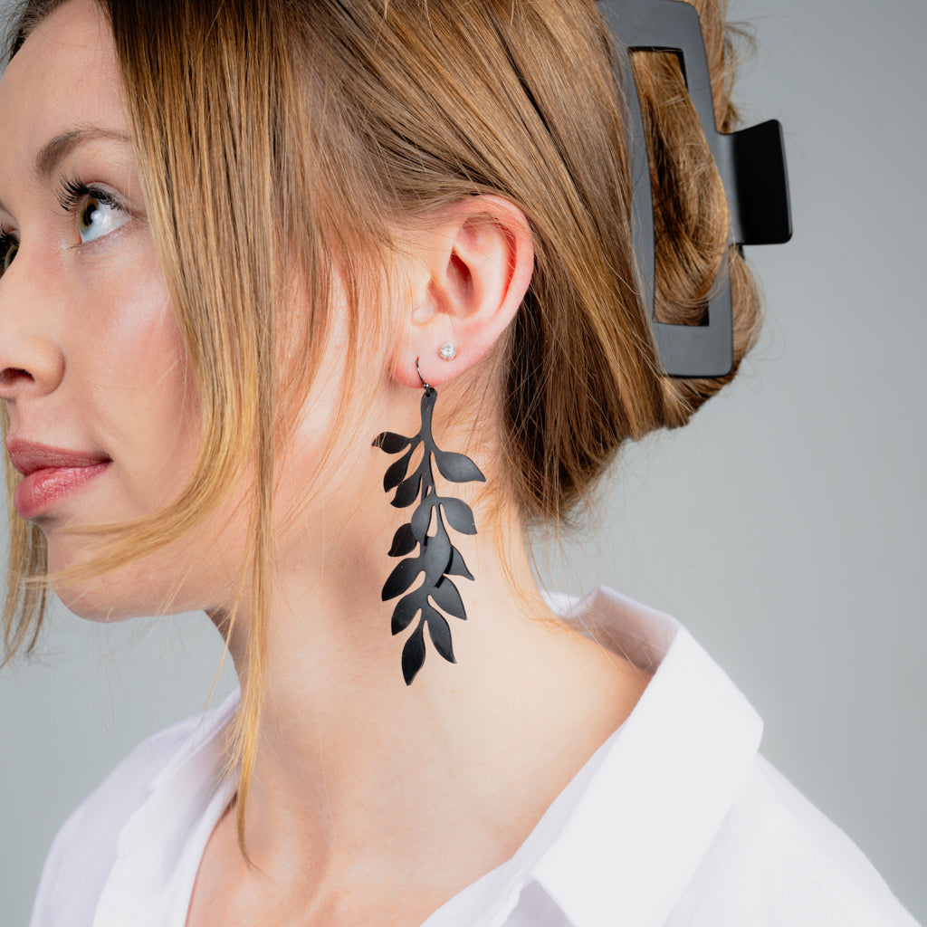 Cascading Vine Earrings handcrafted in Black Verdasil® | Verdacious - Bold By Design | Sustainable Fashion Jewelry |  KADEN & KAI®