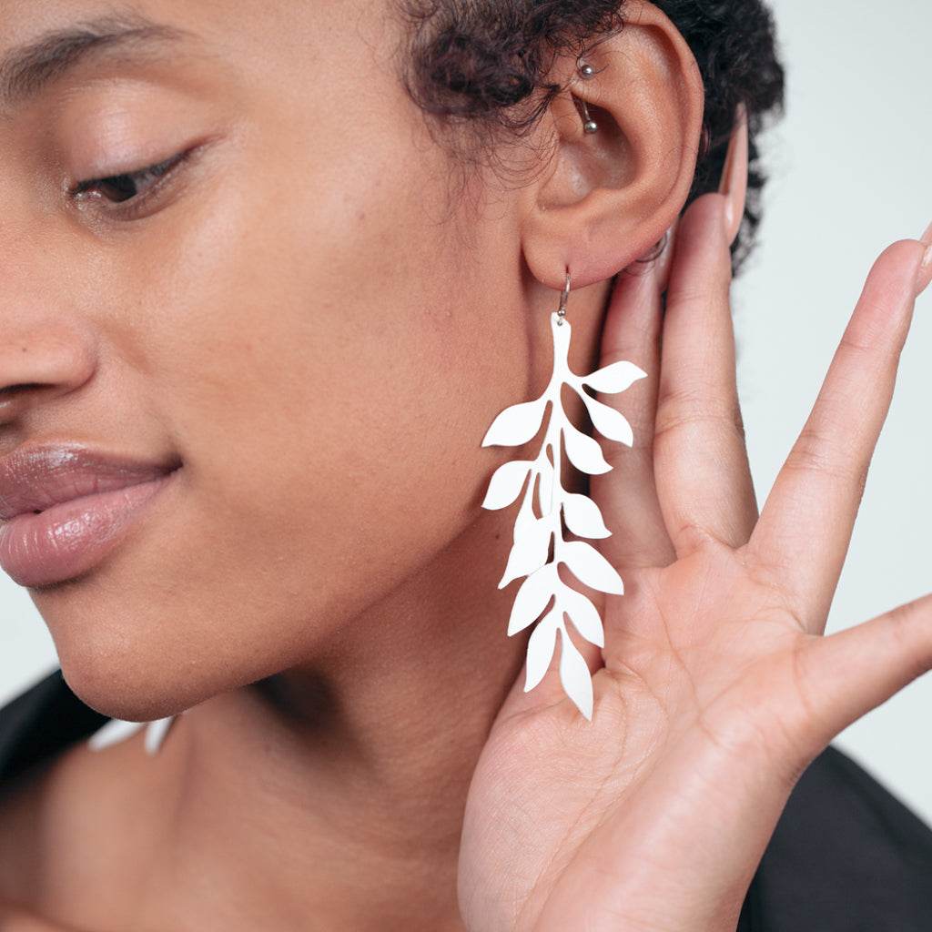Cascading Vine Earrings handcrafted in White Verdasil® | Verdacious - Bold By Design | Sustainable Fashion Jewelry |  KADEN & KAI®