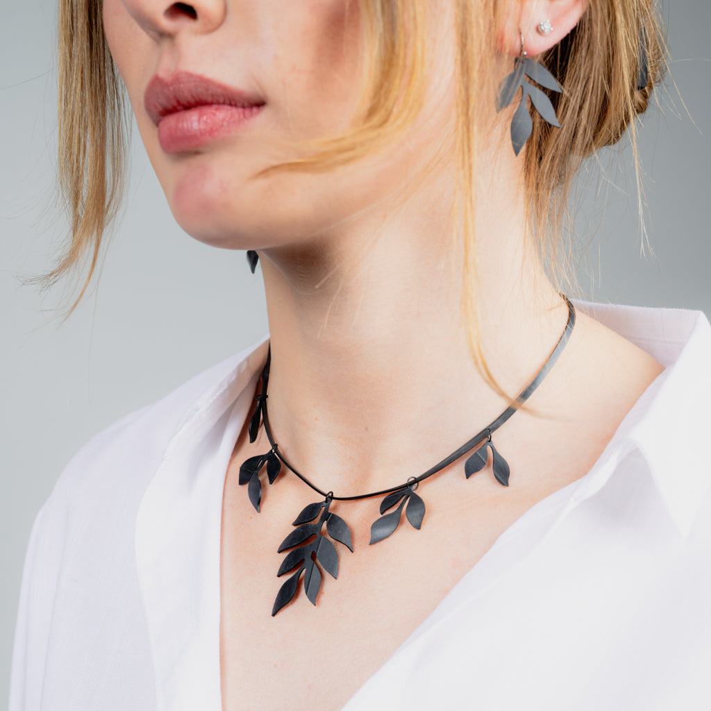 Cascading Vine Charm Necklace handcrafted in Black Verdasil® | Verdacious - Bold By Design | Sustainable Fashion Jewelry |  KADEN & KAI®