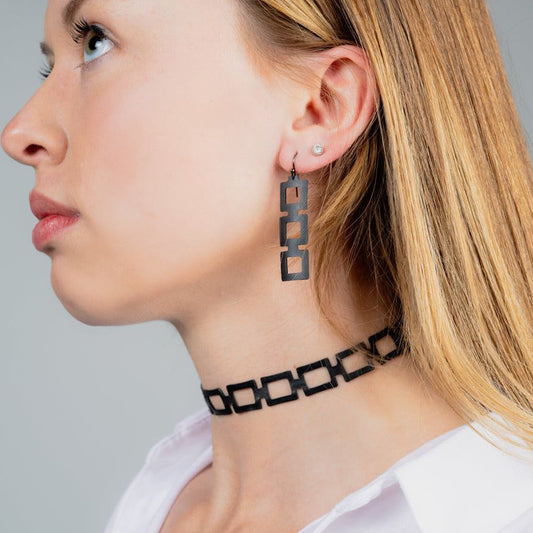 Chain Reaction Choker and Earrings handcrafted in Black Verdasil™, Verdalux™ collection — Designs That Elevate. Performance jewelry by KADEN & KAI®.