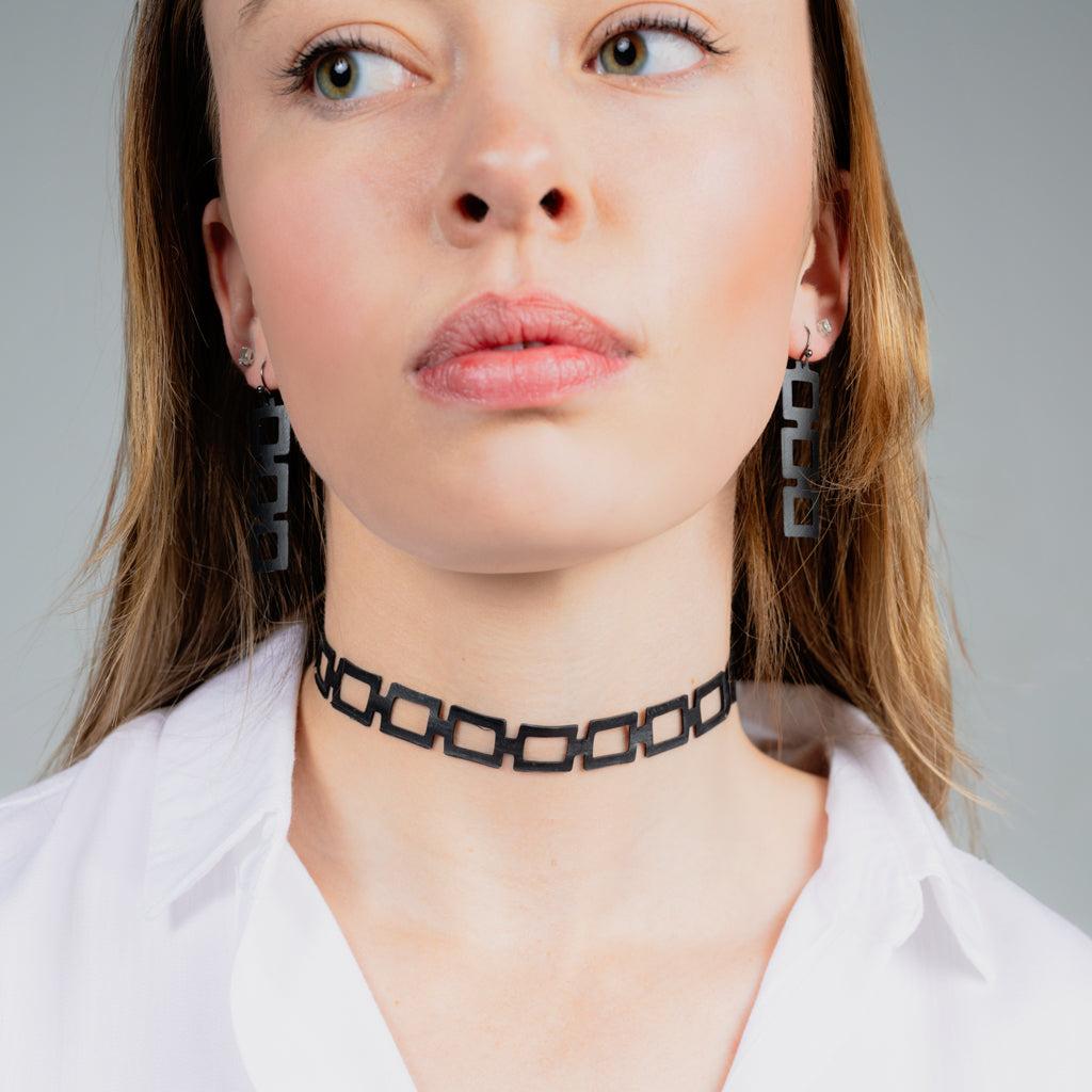 Chain Reaction Choker and Earrings handcrafted in Black Verdasil® | Verdalure - Designs That Elevate | Sustainable Fashion Jewelry |  KADEN & KAI®