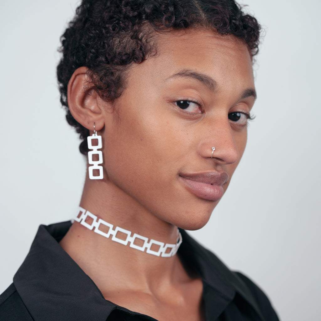 Chain Reaction Earrings and choker handcrafted in White Verdasil® | Verdalure - Designs That Elevate | Sustainable Fashion Jewelry |  KADEN & KAI®