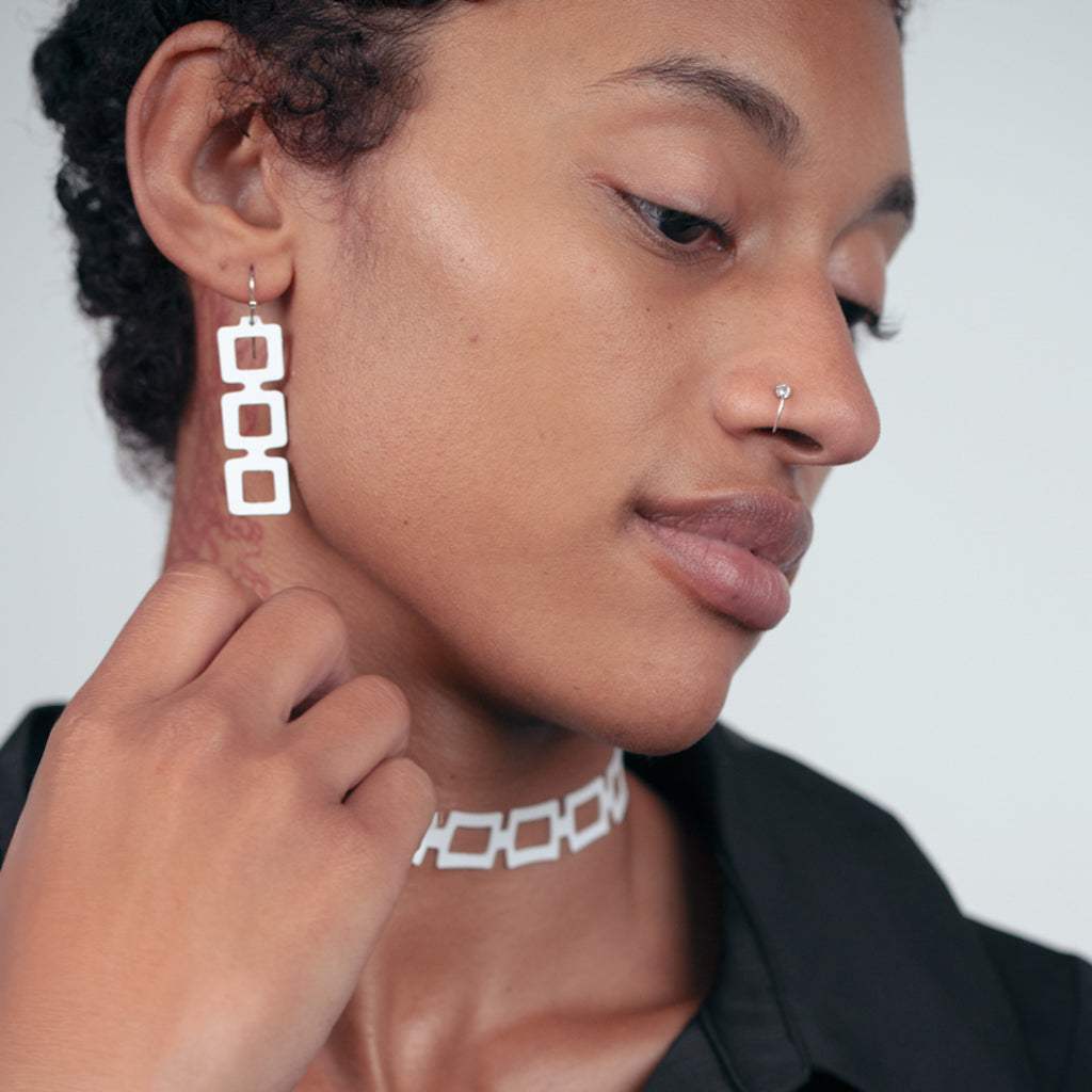 Chain Reaction Earrings and Choker handcrafted in White Verdasil® | Verdalure - Designs That Elevate | Performance Jewelry |  KADEN & KAI®