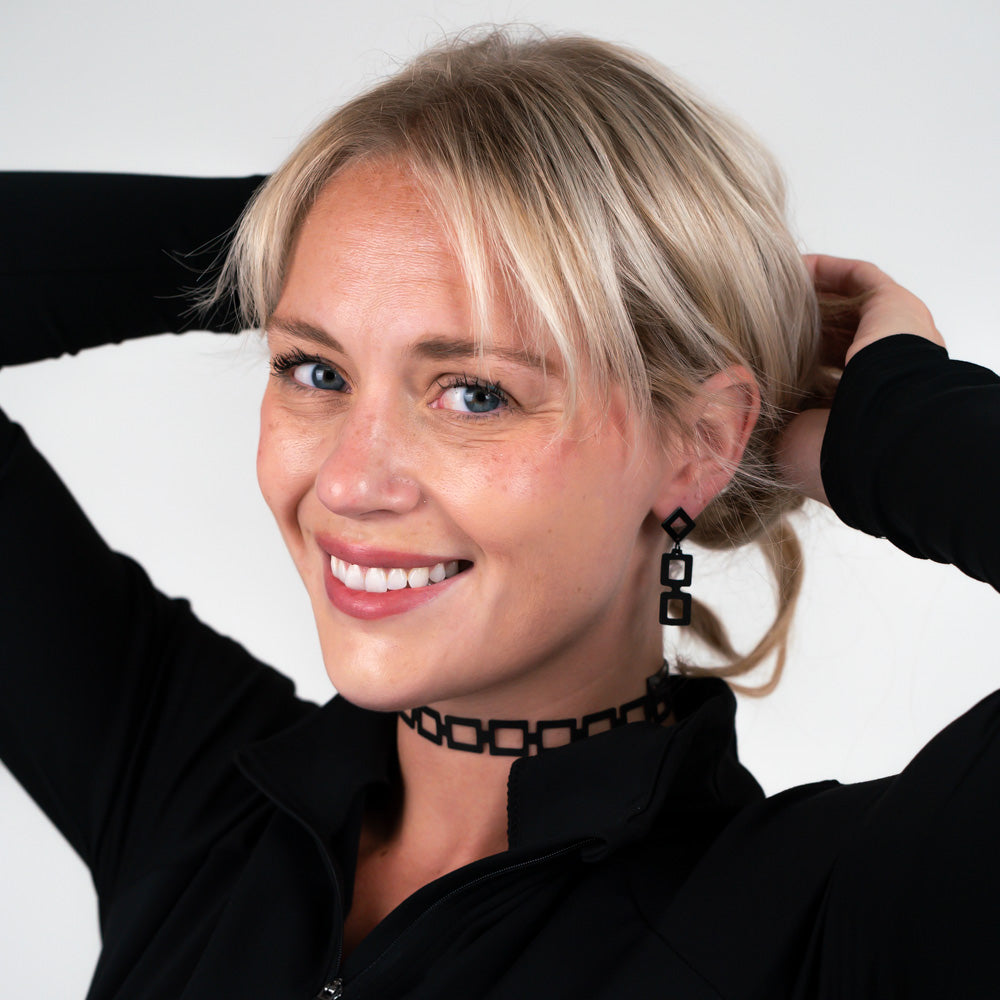 Chain Reaction Choker and Diamond+Chain Earrings handcrafted in Black Verdasil® | Verdari Performance Jewelry |  KADEN & KAI®