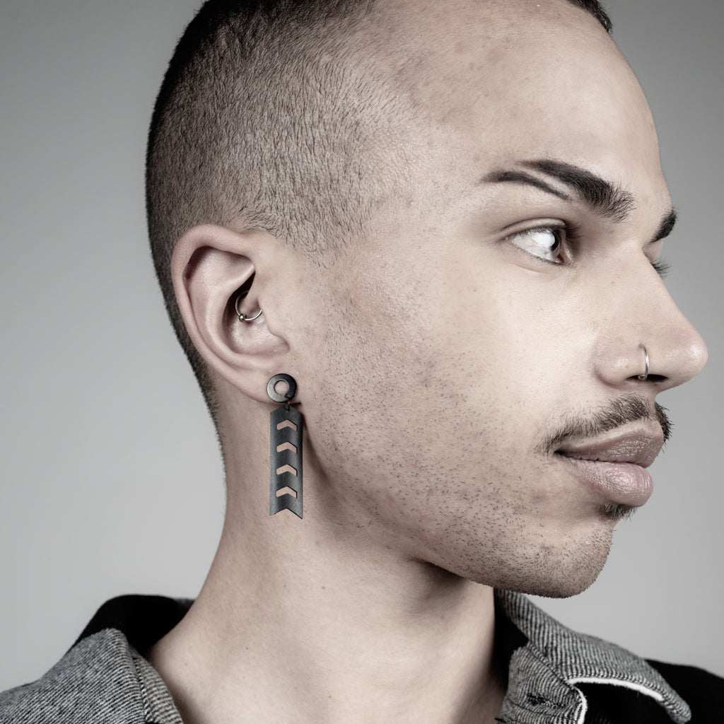 Chevron Earrings handcrafted in Black Verdasil® | Verdari - Designed for Motion | Sustainable Fashion Jewelry |  KADEN & KAI®