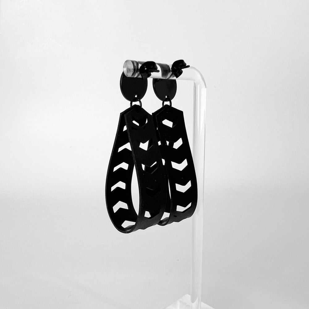 Chevron Hoop Earrings handcrafted in Black Verdasil™, Verdari™ collection — Designed For Motion. Performance jewelry by KADEN & KAI®.