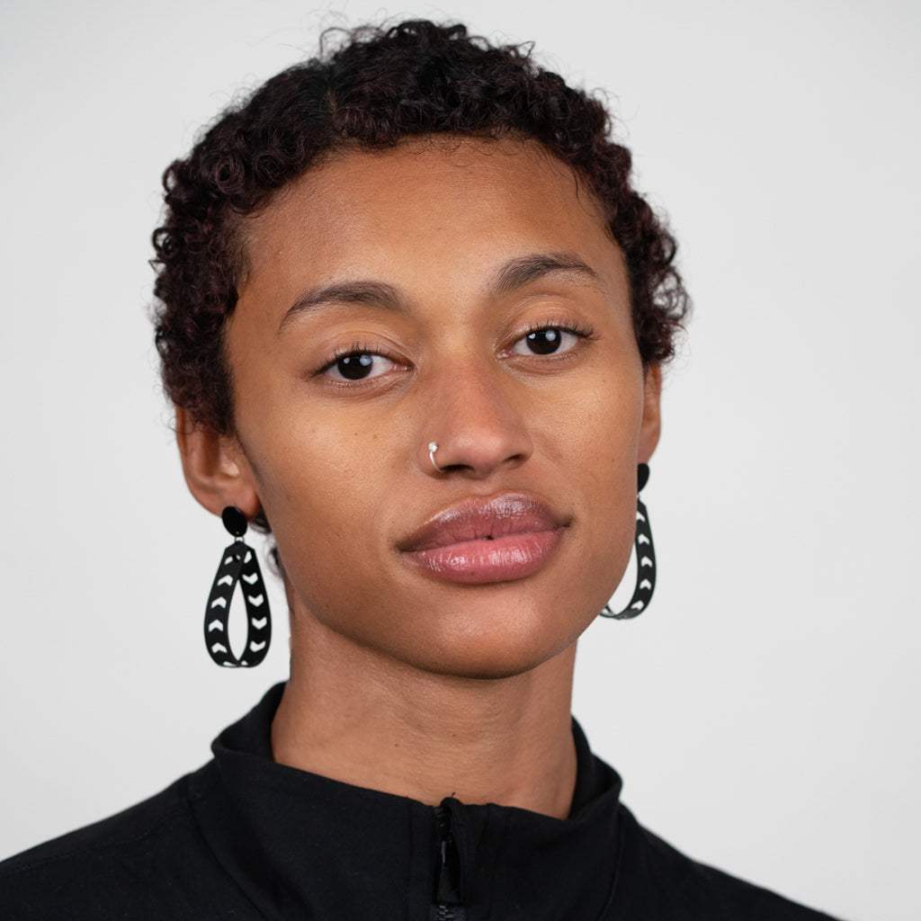 Chevron Hoop Earrings handcrafted in Black Verdasil™, Verdari™ collection — Designed For Motion. Performance jewelry by KADEN & KAI®.