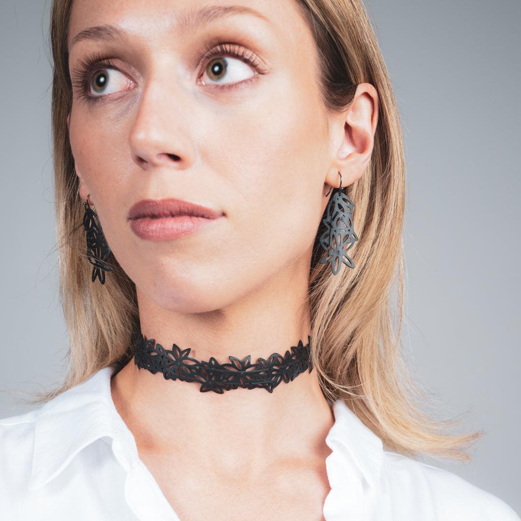 Daisy Choker and Earrings handcrafted in Black Verdasil® | Verdalure - Designs That Elevate | Performance Jewelry |  KADEN & KAI®