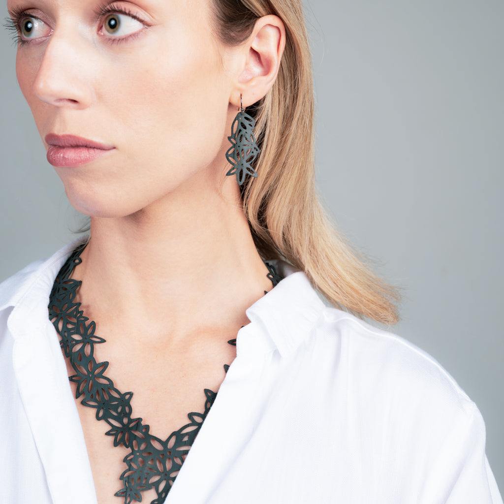 Daisy Necklace and Earrings handcrafted in Black Verdasil® | Verdacious - Bold By Design | Performance Jewelry |  KADEN & KAI®