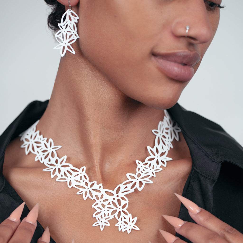 Daisy Necklace and Earrings handcrafted in White Verdasil® | Verdacious - Bold By Design | Performance Jewelry |  KADEN & KAI®