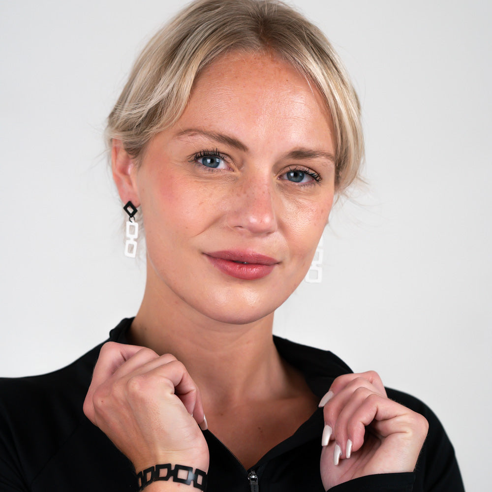Diamond+Chain Earrings and Chain Reaction Bracelet handcrafted in Black and White Verdasil® | Verdari Performance Jewelry |  KADEN & KAI®