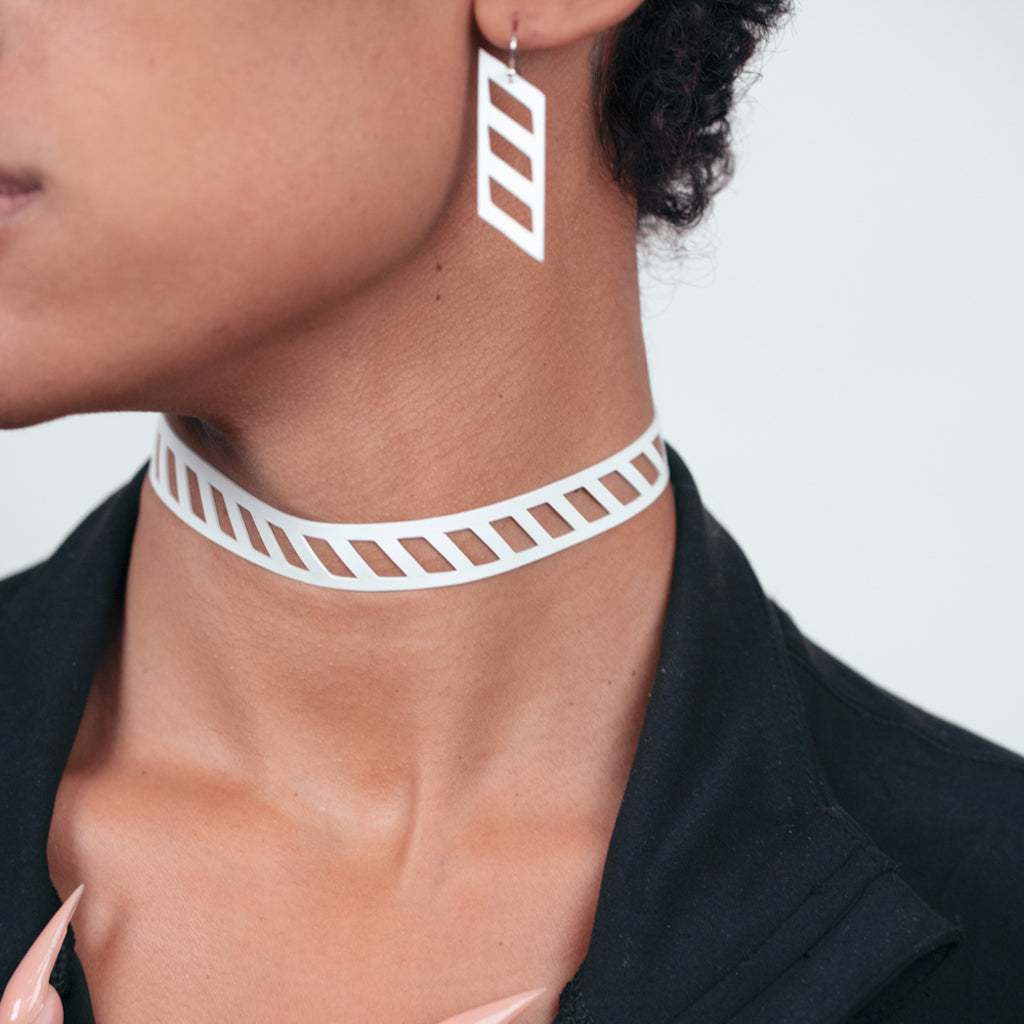 Diver Down Choker and Earrings handcrafted in White Verdasil® | Verdari - Designed for Motion | Performance Jewelry |  KADEN & KAI®