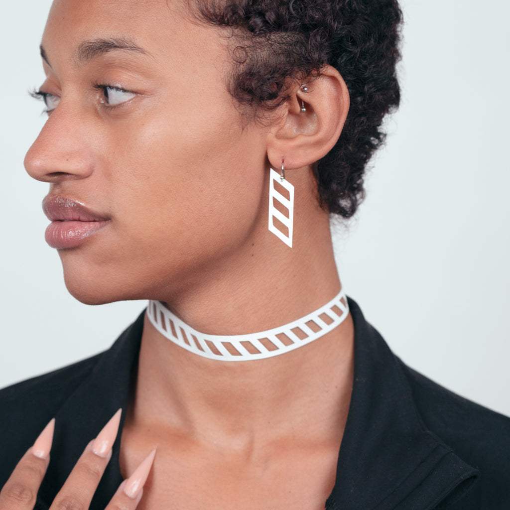 Diver Down Choker and Earrings handcrafted in White Verdasil® | Verdari - Designed for Motion | Performance Jewelry |  KADEN & KAI®