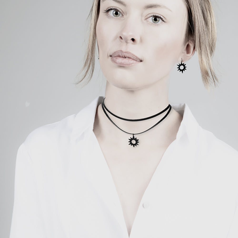 Eclipse Necklace handcrafted in Black Verdasil™, Verdari™ collection — Designed For Motion. Performance jewelry by KADEN & KAI®.