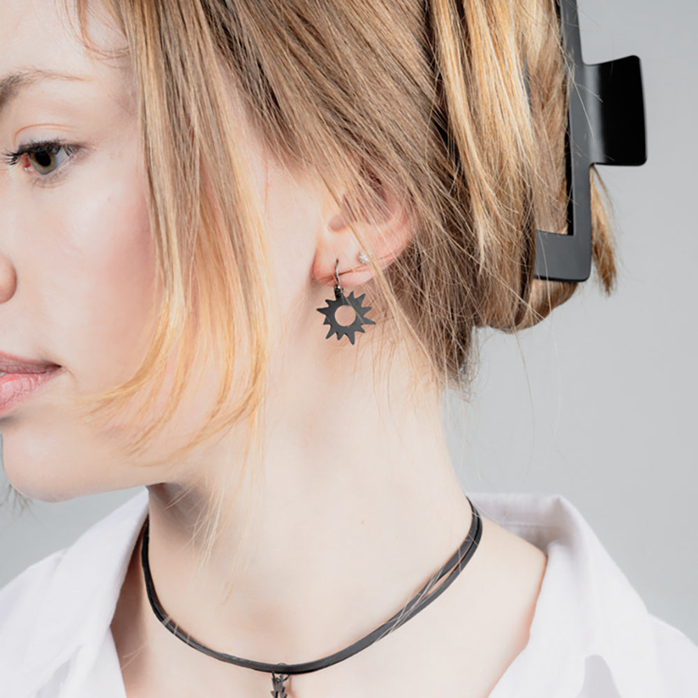 Eclipse Earrings handcrafted in Black Verdasil™, Verdari™ collection — Designed For Motion. Performance jewelry by KADEN & KAI®.