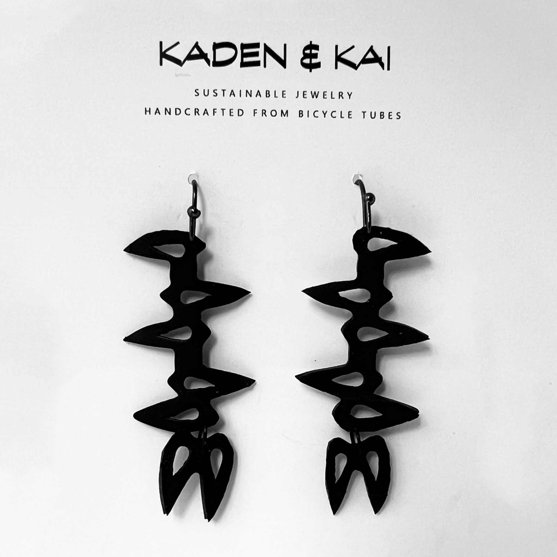 Fierce Bicycle Tube Earrings with Black French Hook | Sustainable Fashion Earrings | Kaden & Kai