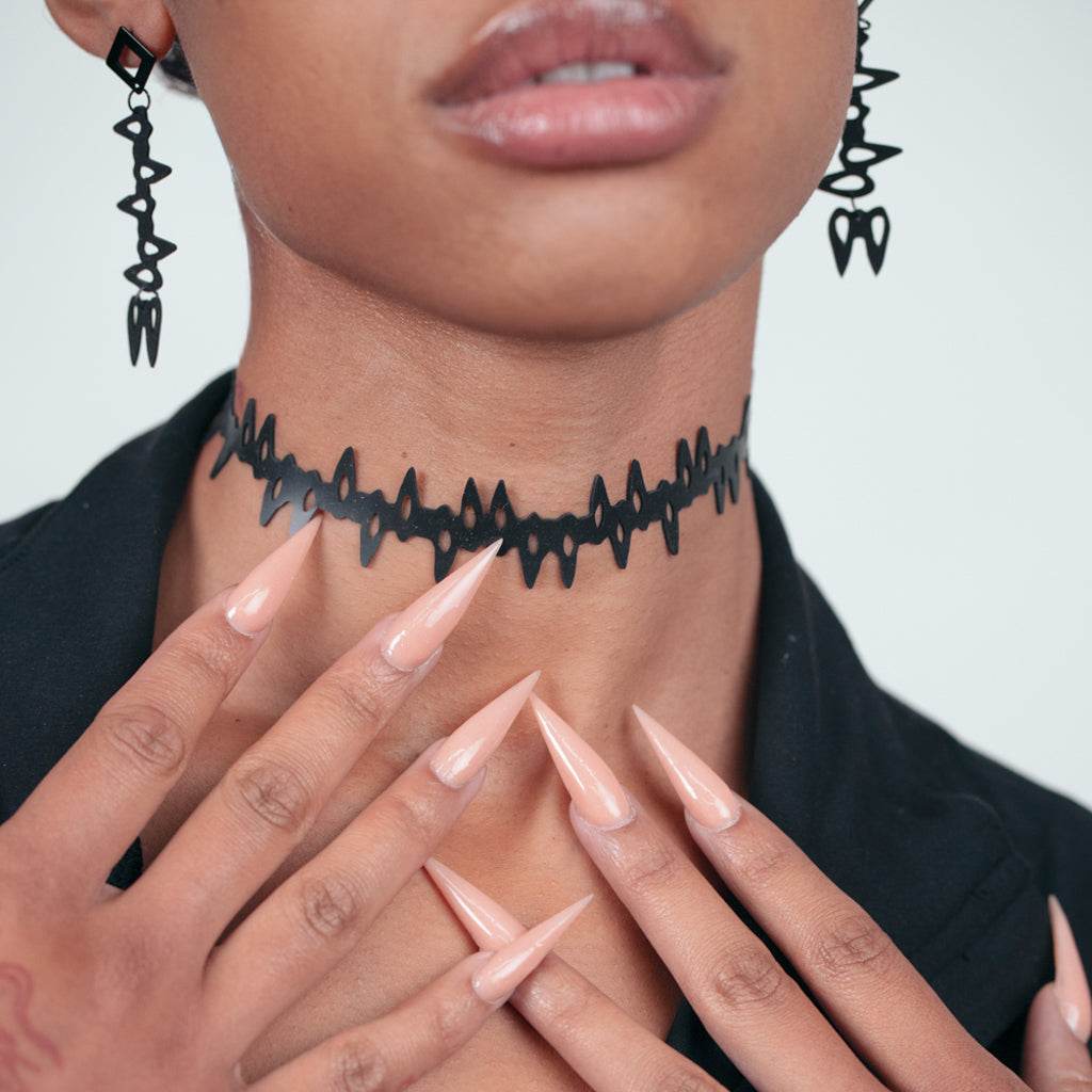 Fang Choker and Earrings handcrafted in Black Verdasil® | Verdacious - Bold By Design | Sustainable Fashion Jewelry |  KADEN & KAI®