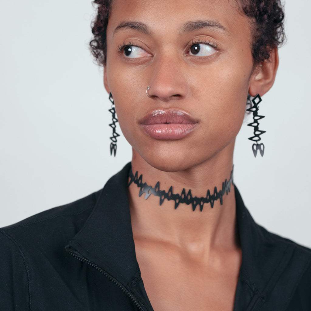 Fang Choker and Earrings handcrafted in Black Verdasil® | Verdacious - Bold By Design | Sustainable Fashion Jewelry |  KADEN & KAI®