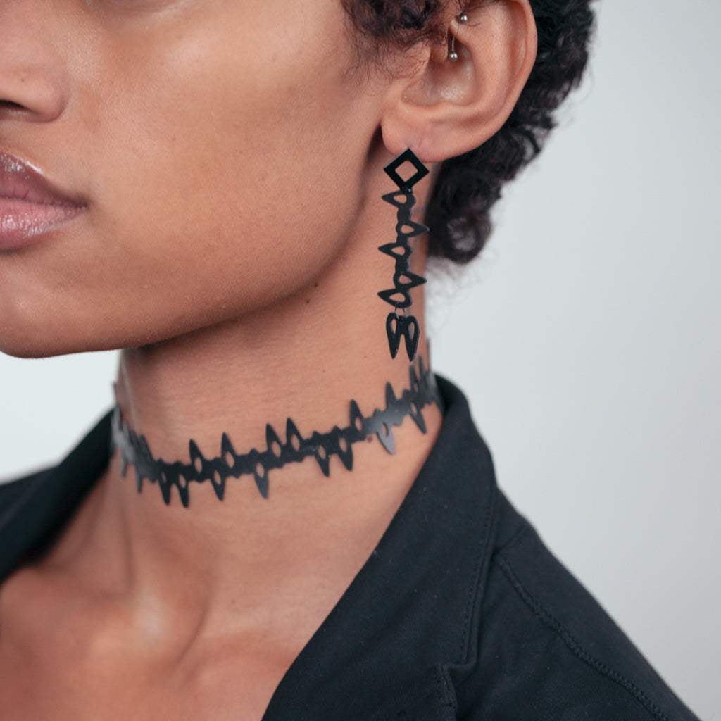 Fang Choker and Earrings handcrafted in Black Verdasil® | Verdacious - Bold By Design | Sustainable Fashion Jewelry |  KADEN & KAI®