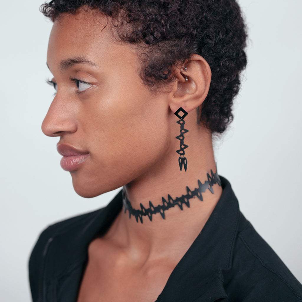 Fang Choker and Earrings handcrafted in Black Verdasil® | Verdacious - Bold By Design | Sustainable Fashion Jewelry |  KADEN & KAI®