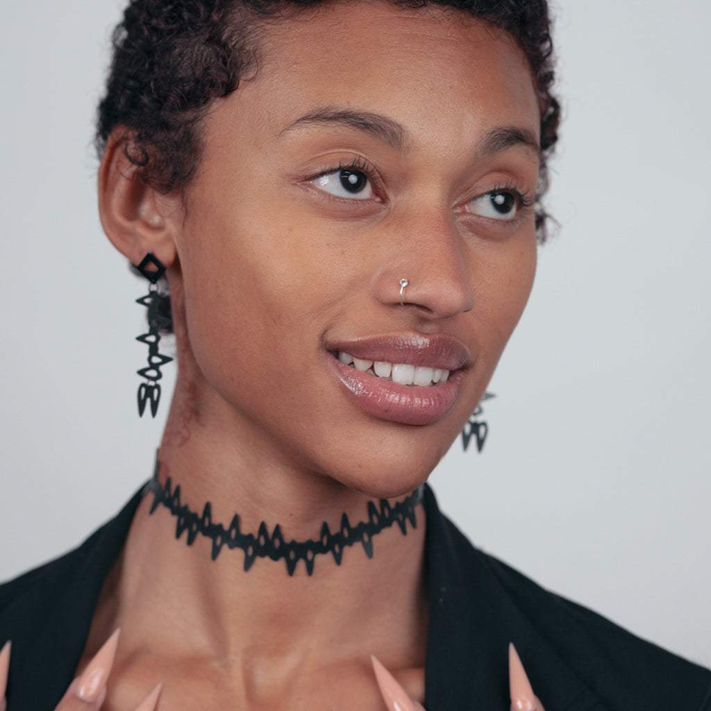 Fang Choker and Earrings handcrafted in Black Verdasil® | Verdacious - Bold By Design | Sustainable Fashion Jewelry |  KADEN & KAI®