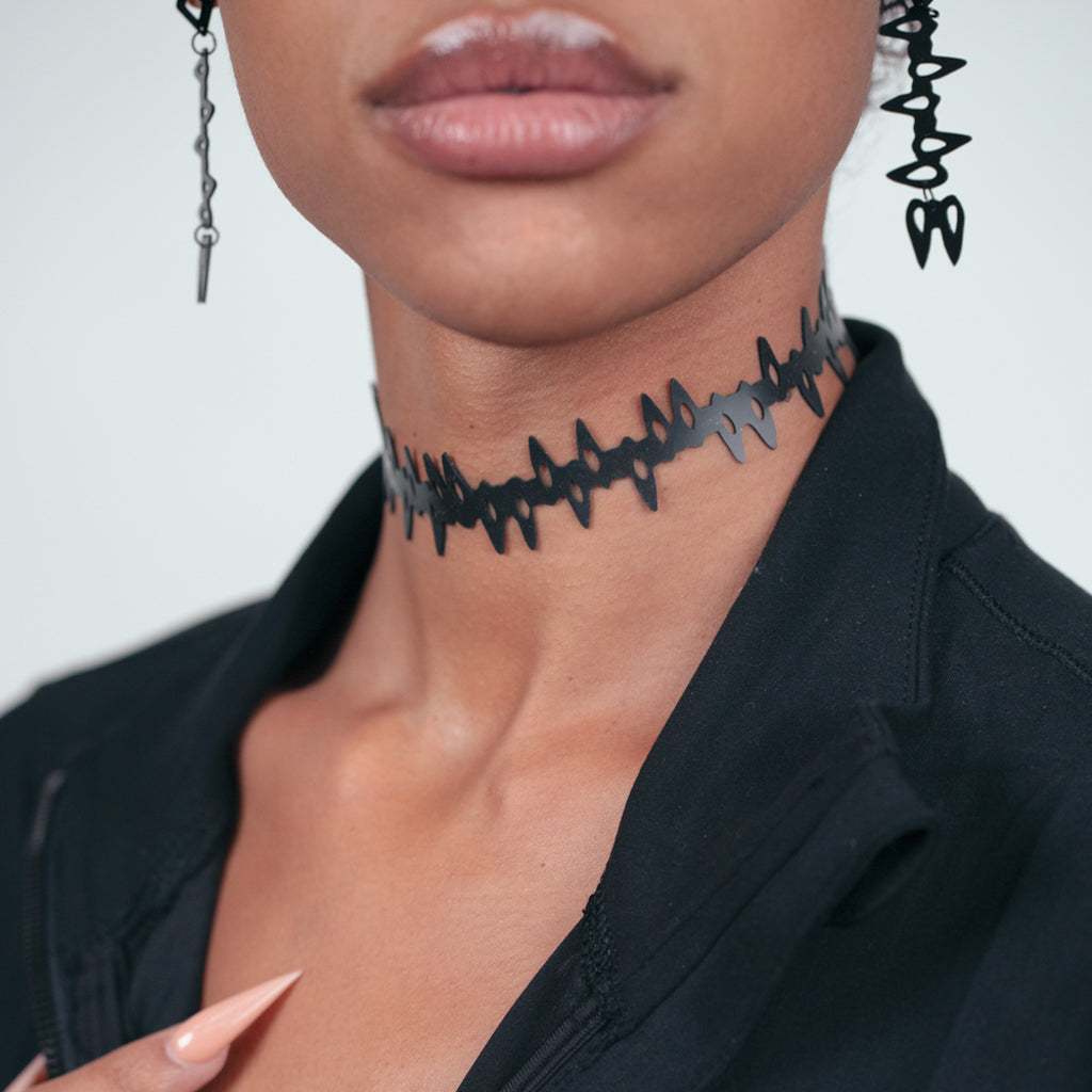 Fang Choker and Earrings handcrafted in Black Verdasil® | Verdacious - Bold By Design | Sustainable Fashion Jewelry |  KADEN & KAI®