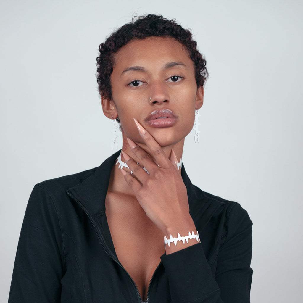 Fierce Bracelet, Choker and Earrings handcrafted in White Verdasil® | Verdacious - Bold By Design | Sustainable Fashion Jewelry |  KADEN & KAI®