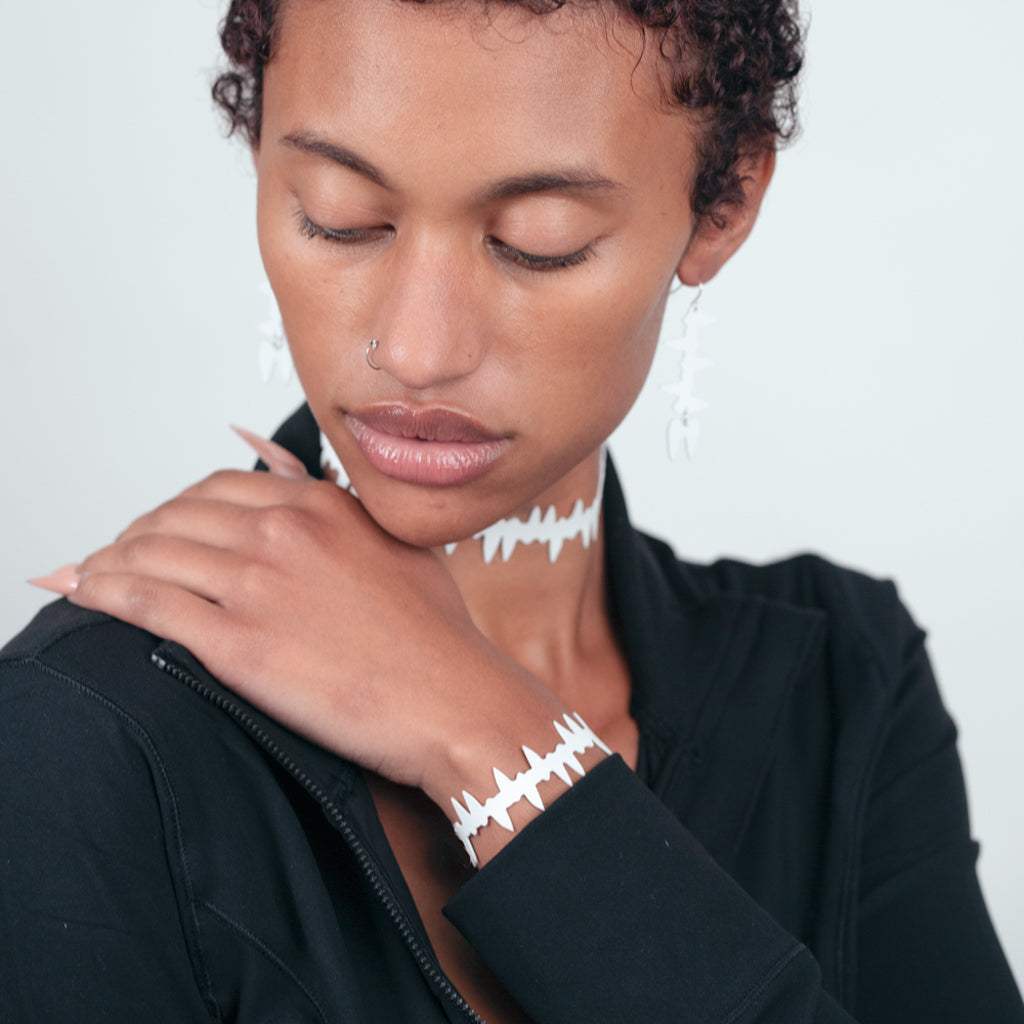 Fierce Bracelet, Earrings and Choker handcrafted in White Verdasil® | Verdacious - Bold By Design | Sustainable Fashion Jewelry |  KADEN & KAI®