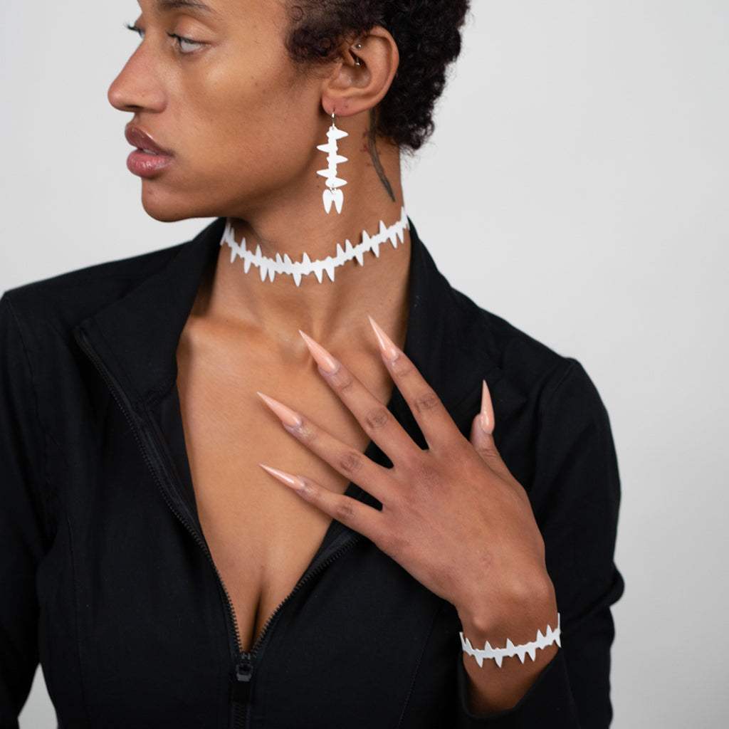 Fierce choker, bracelet and earrings handcrafted in White Verdasil® | Verdacious - Bold By Design | Sustainable Fashion Jewelry |  KADEN & KAI®