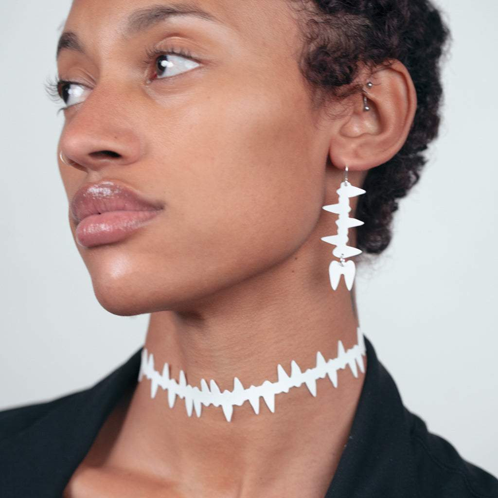 Fierce Choker and Earrings handcrafted in White Verdasil® | Verdacious - Bold By Design | Sustainable Fashion Jewelry |  KADEN & KAI®