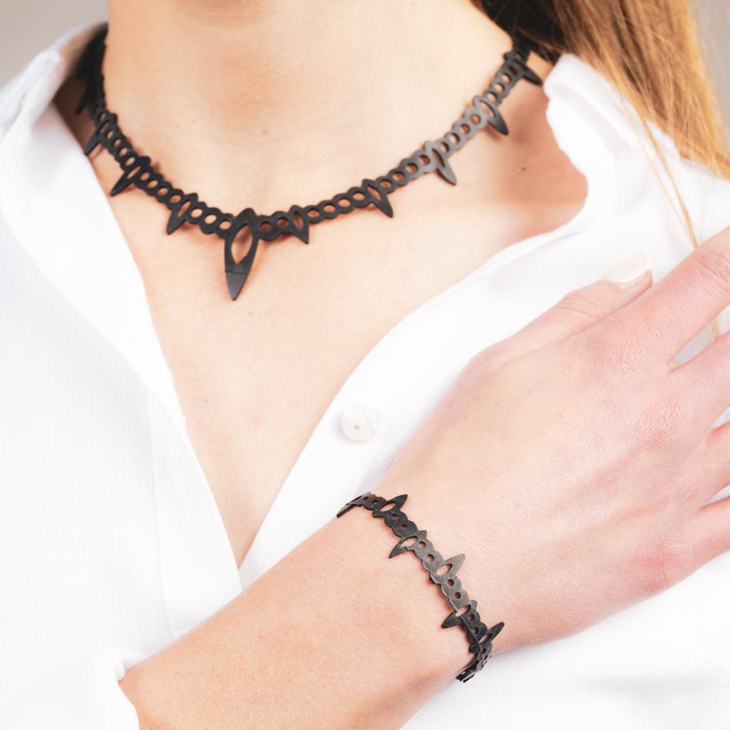 Fierce Tribal Necklace and Bracelet handcrafted in Black Verdasil® | Verdacious - Bold By Design | Performance Jewelry |  KADEN & KAI®