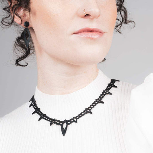 Fierce Tribal Necklace and Earrings handcrafted in Black Verdasil® | Verdari Performance Jewelry |  KADEN & KAI®