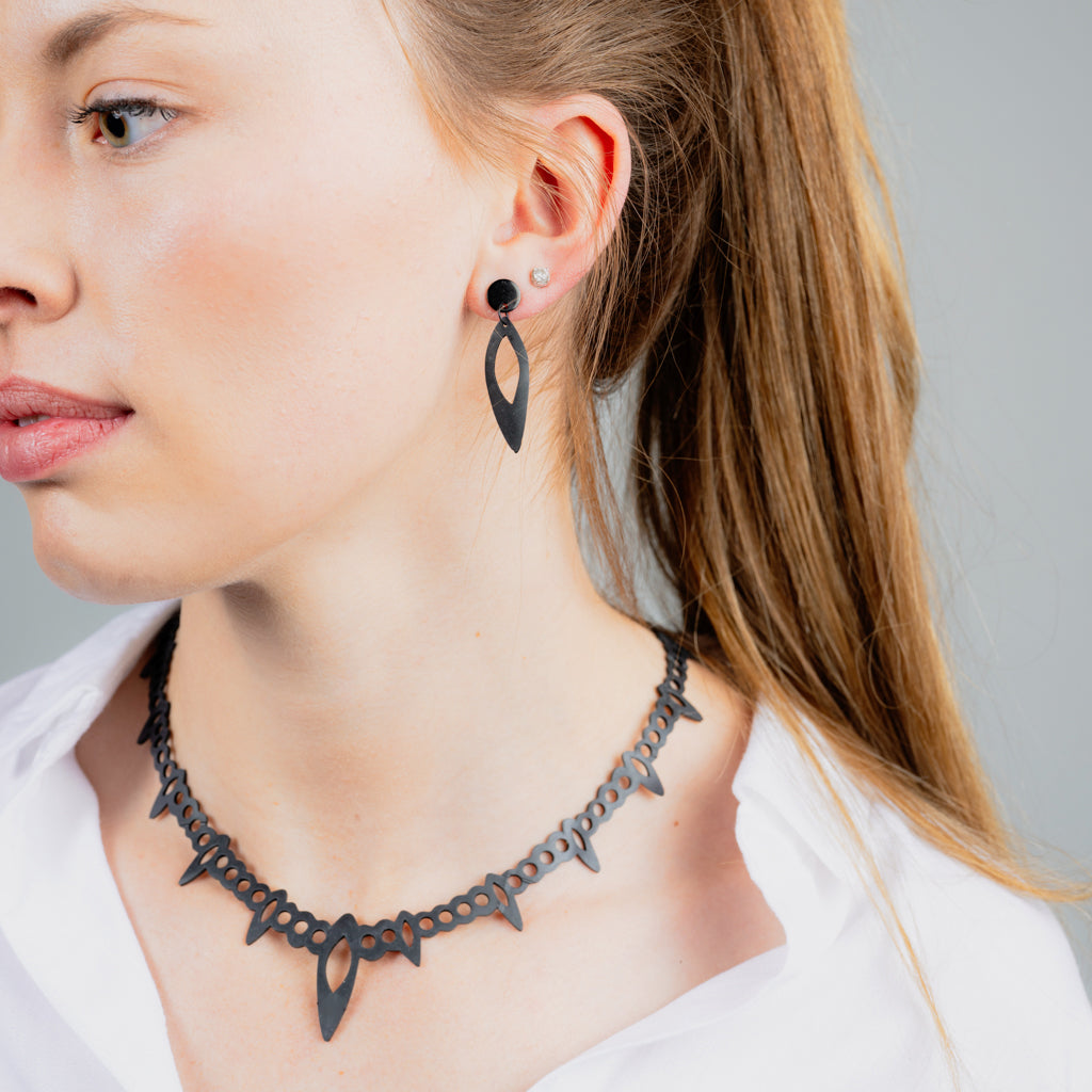 Fierce Tribal Necklace and Earrings handcrafted in Black Verdasil® | Verdari Performance Jewelry |  KADEN & KAI®