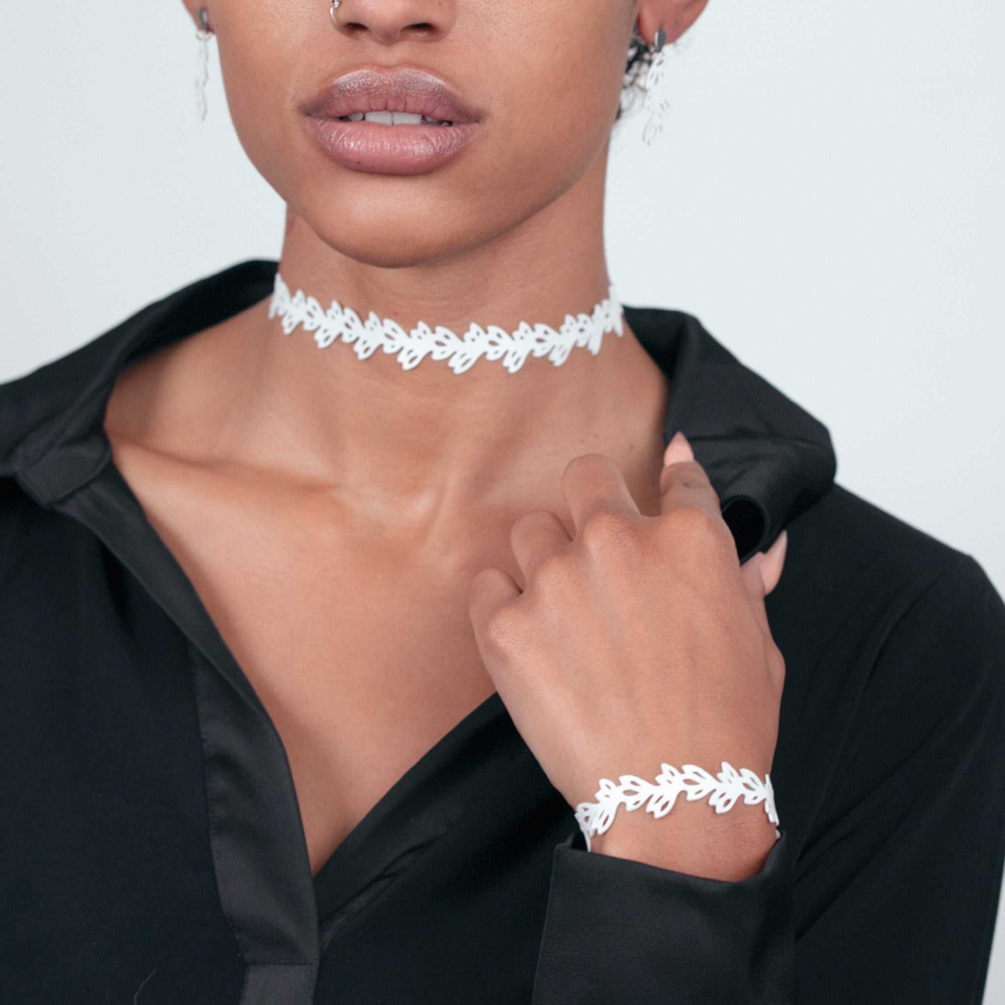 Isla Choker, Bracelet and Teardrop Earrings handcrafted in White Verdasil™, Verdalux™ collection — Designs That Elevate. Performance jewelry by KADEN & KAI®.