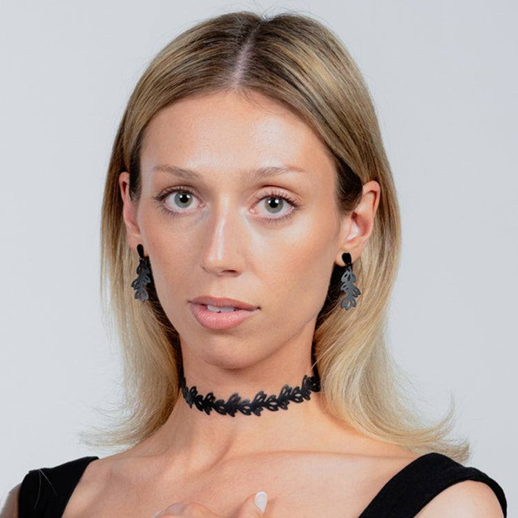Isla Choker and Teardrop Earrings handcrafted in Black Verdasil® | Verdalure - Designs That Elevate | Sustainable Fashion Jewelry |  KADEN & KAI®