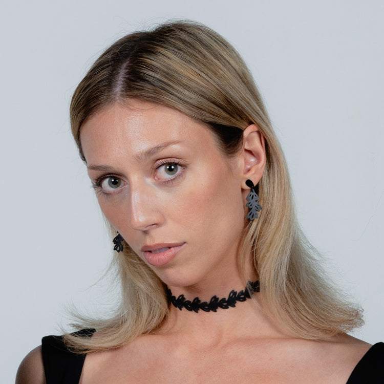 Isla Choker and Teardrop Earrings handcrafted in Black Verdasil® | Verdalure - Designs That Elevate | Sustainable Fashion Jewelry |  KADEN & KAI®