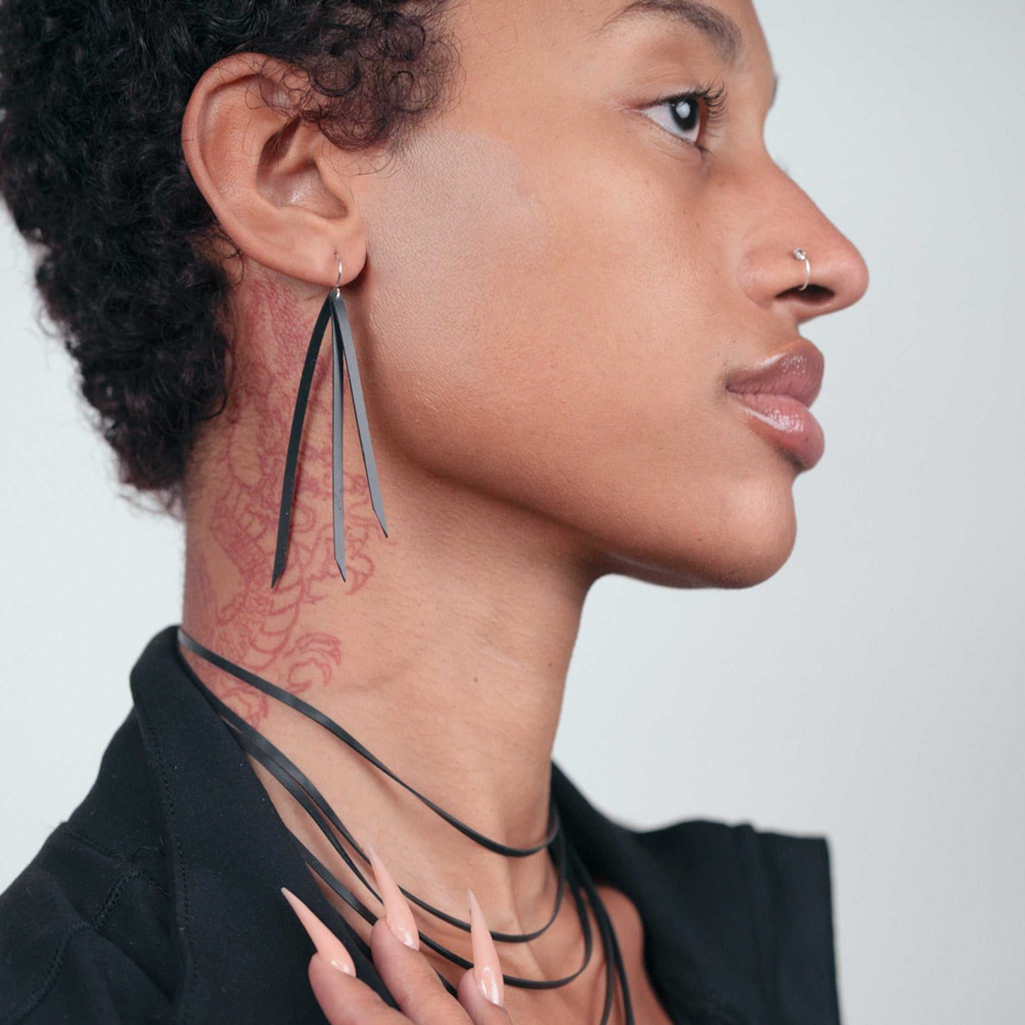 Kuiper Comet Earrings and Shockwave Necklace handcrafted in Black Verdasil® | Verdari Performance Jewelry |  KADEN & KAI®