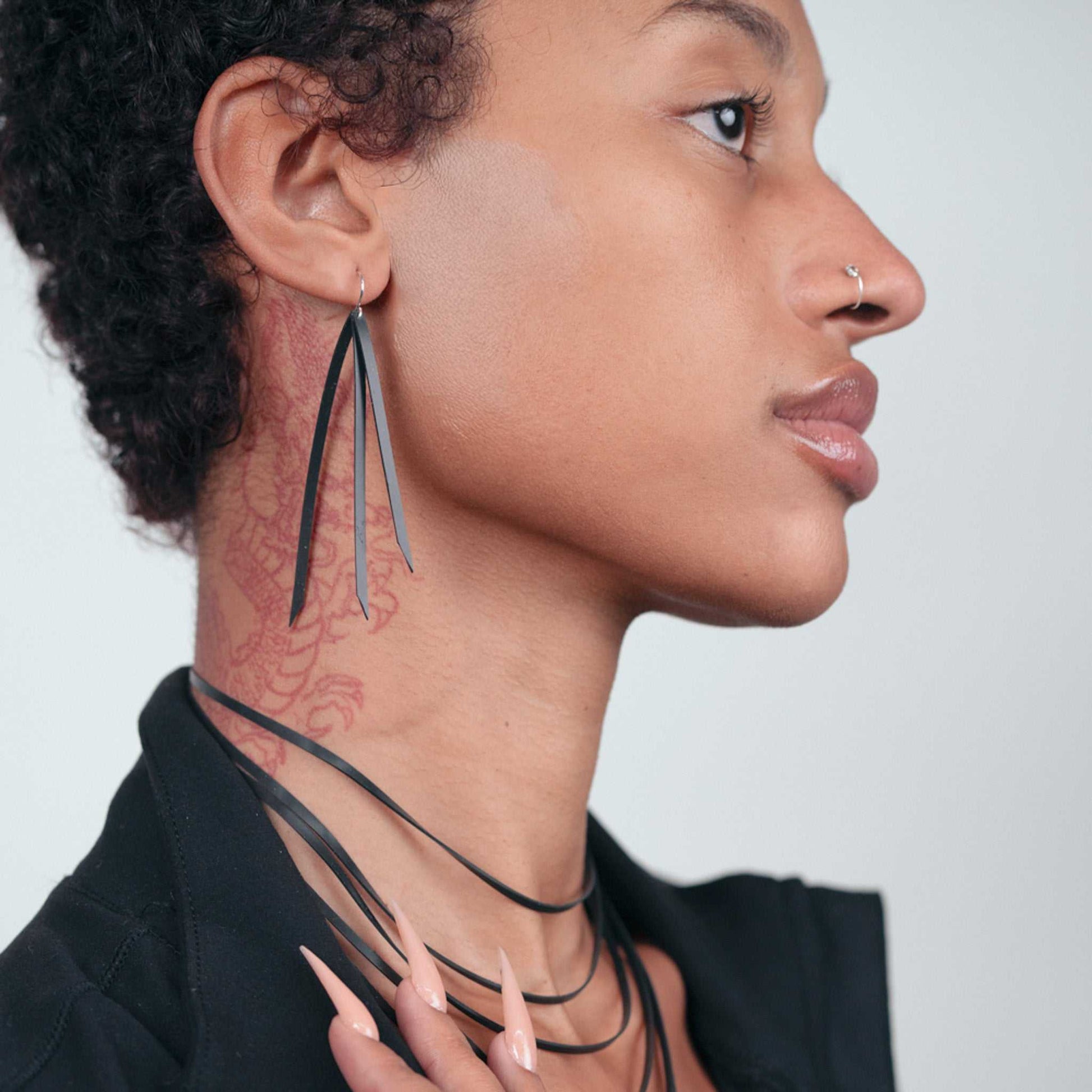 Kuiper Comet Earrings and Shockwave Necklace handcrafted in Black Verdasil® | Verdari Performance Jewelry |  KADEN & KAI®