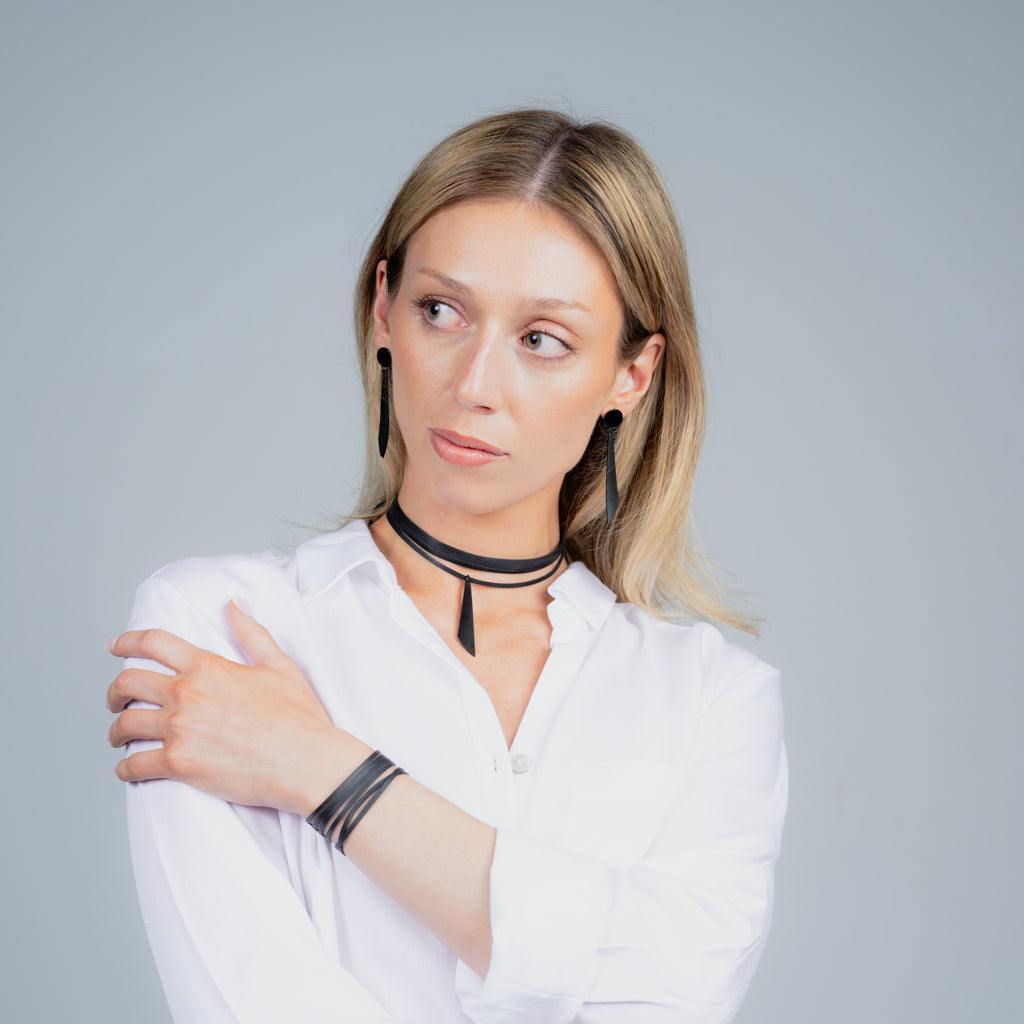 Nebula Earrings, Choker and Shockwave Bracelet  handcrafted in Black Verdasil™, Verdalux™ collection — Designs That Elevate. Performance jewelry by KADEN & KAI®.