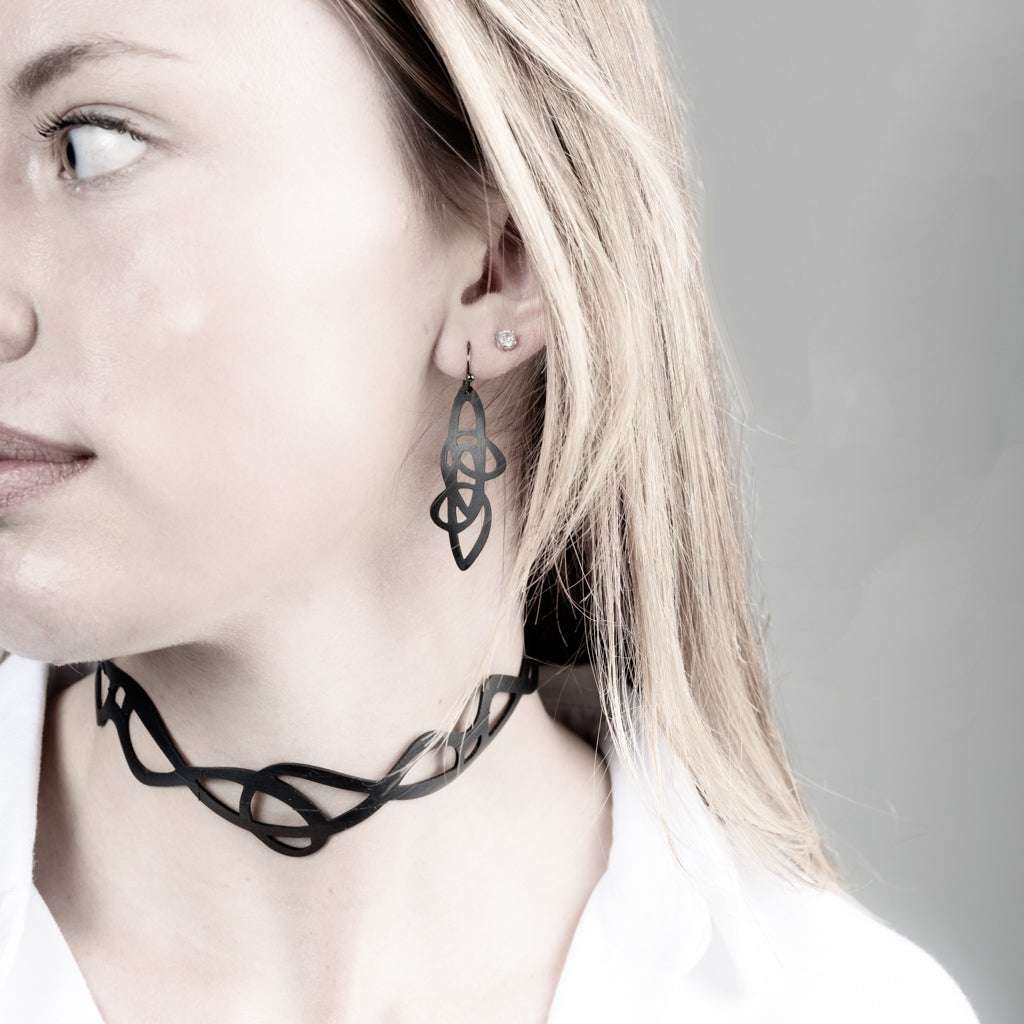 Pure Whimsy Choker and Earrings handcrafted in Black Verdasil™, Verdalux™ collection — Designs That Elevate. Performance jewelry by KADEN & KAI®.