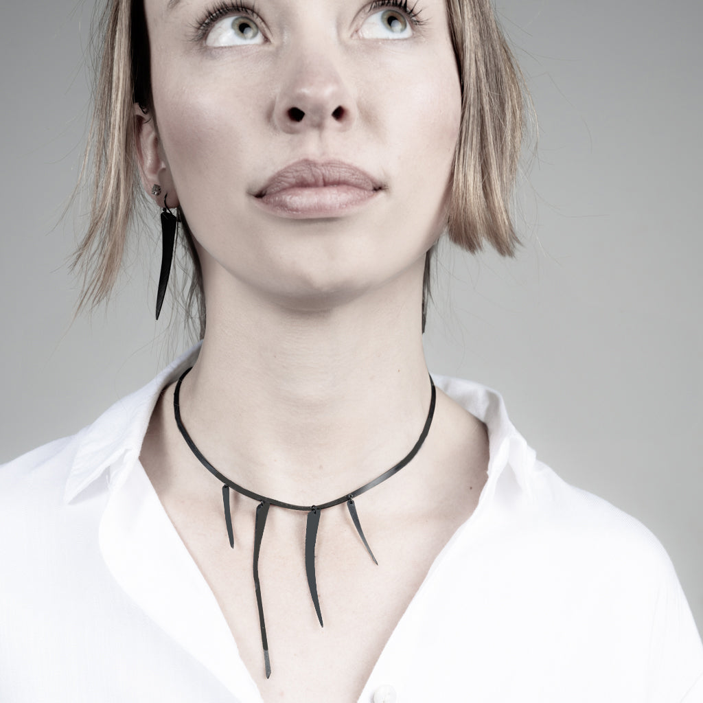 Saber Tooth Earrings and Necklace handcrafted in Black Verdasil® | Verdalure - Designs That Elevate | Sustainable Fashion Jewelry |  KADEN & KAI®