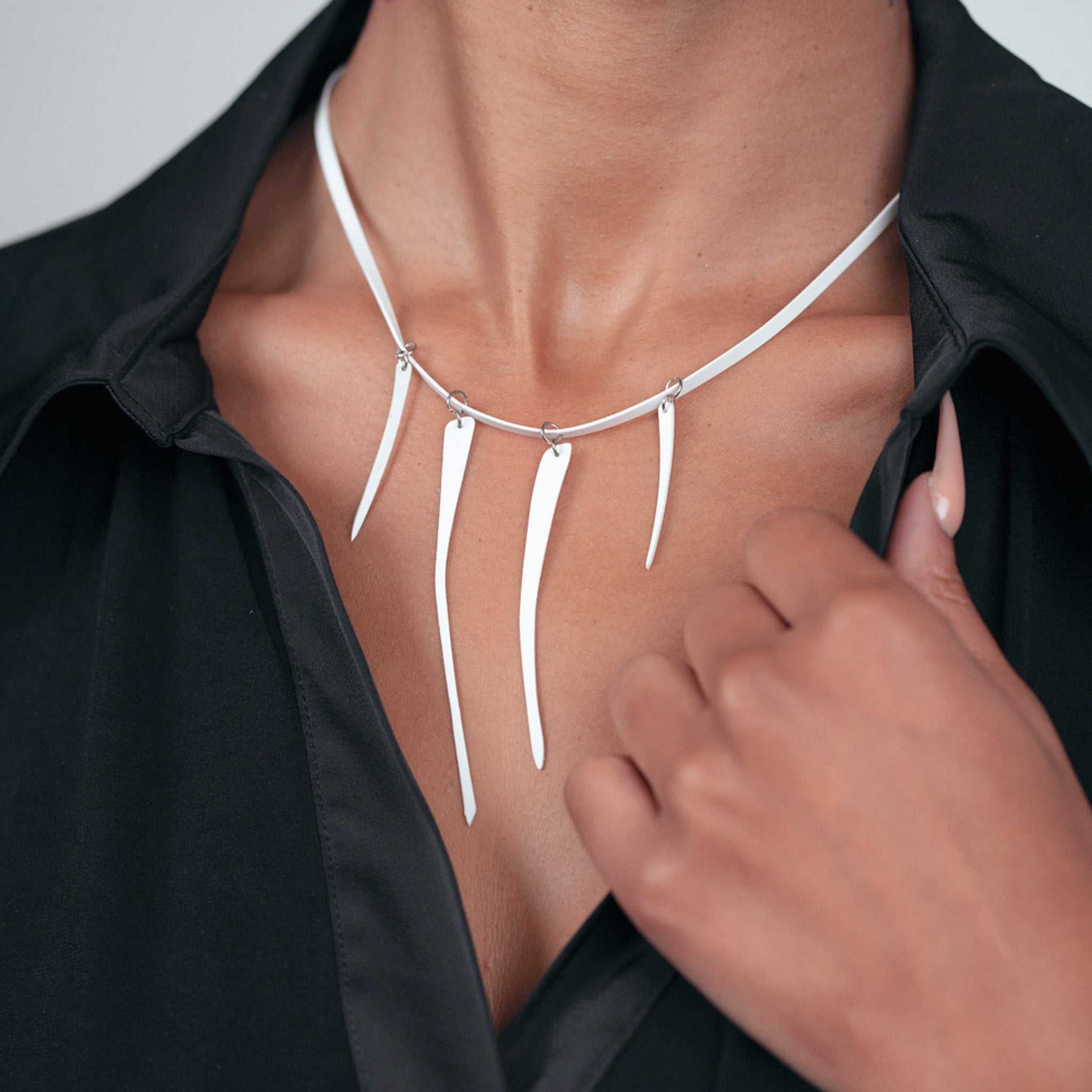 Saber Tooth Necklace handcrafted in White Verdasil™, Verdalux™ collection — Designs That Elevate. Performance jewelry by KADEN & KAI®.