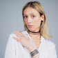 Shockwave Earrings and Bracelet and Ribbon+Stripe Choker handcrafted in Black Verdasil™, Verdalux™ collection — Designs That Elevate. Performance jewelry by KADEN & KAI®.